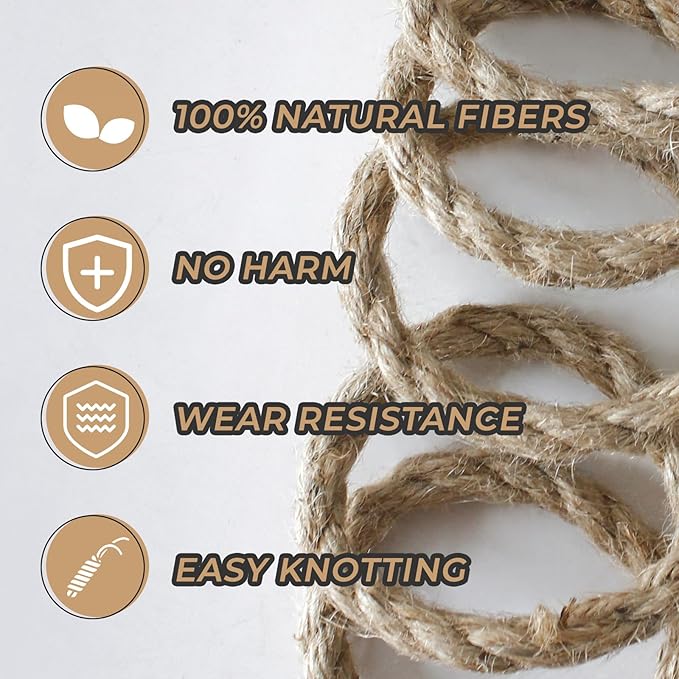 RIOOP Natural Jute Twine Rope 164 Feet 6mm, Heavy Duty Premium Garden Twine String for Crafts, Gardening Deals, Cat Scratching & Macrame Cord, for Climbing Plants, Halloween Decor