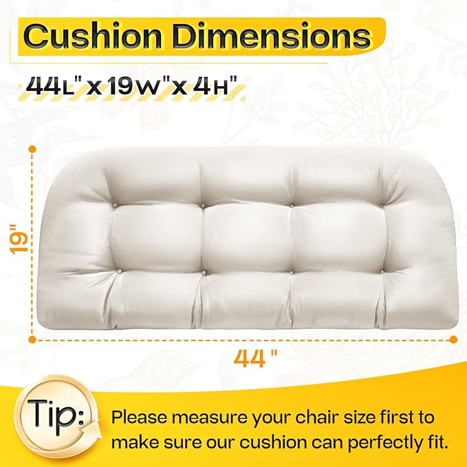 MAGIC ELEPHANT Outdoor Bench Cushion, Memory Foam Loveseat Cushion for Patio Furniture Wicker Chair, Settee Porch Swing Seat Cushion, 44 x 19 Inches (Antique White)