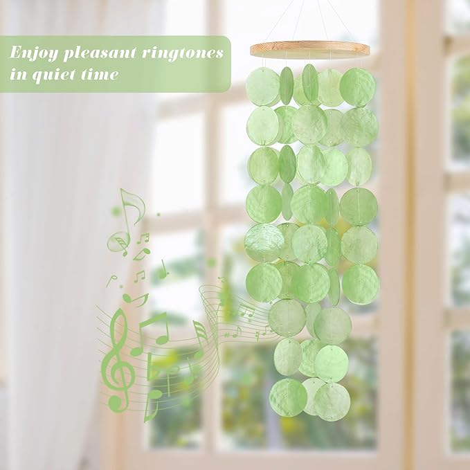 Wind Chimes for Outside - Handcrafted Green Capiz Shells Windchime Coastal Style Decor for Indoor/Outdoors, Garden Decor, Great for Women, Wind Chimes Lovers and More