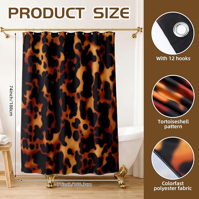71" x 74" Tortoise Shell Shower Curtain Tortoiseshell Print Polyester Shower Curtain Waterproof Fabric Bath Curtains for Home Bathroom Kitchen Decor