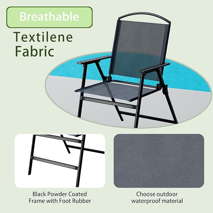 Outdoor Folding Patio Dining Chairs Set of 2 With Armrest Heavy-Duty Lightweight Protable Foldable Patio Sling Chair for Garden Lawn Poolside Backyard Deck Bistro Balcony Sillas Furnitures(2, black)