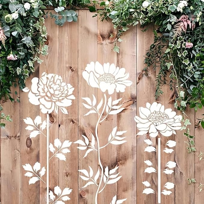 6 Pcs Large Flower Stencils for Painting, 5.9 X 13.7 Inch Flower Stencils for Crafts Reusable, Wood and Wall Stencils for Painting Large Pattern, DIY Templates Holiday Wall Paper (F)