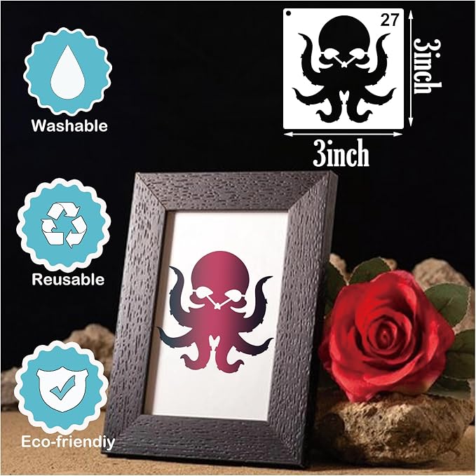 Small Stencils for Painting on Wood Burning Reusable, 3 Inch Reusable Stencil for Craft Ornament Paint Template Stencils for Wall Card Rock Wood Signs Coasters Canvas Home Decor (Skull)