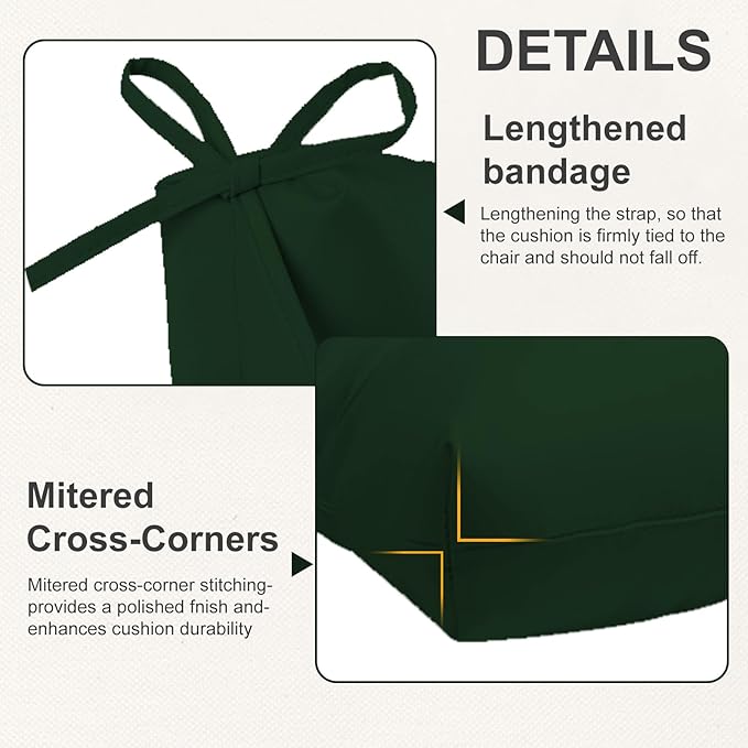 Outdoor High Back Chair Cushions 2-Pack, 44"x22"x 4" Fade-Resistant Waterproof Tufted Pads with Ties for Patio Rocking & Adirondack Chairs (Dark Green)