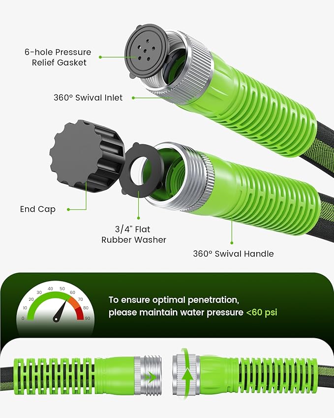 RAINPOINT Flat Soaker Hose 30FT for Garden, Drip Hose for Garden with Anodized Aircraft Aluminum Ends, Flexible & Lightweight Soaking Hose, Save 80% Water, Green(15FT X 2Pack)