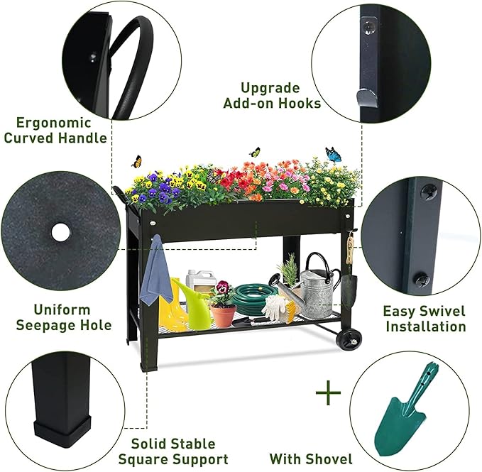Raised Garden Planter Beds with Wheels Legs, Large Planters Box for Indoor Outdoor Plants,Metal Galvanized Elevated Rectangle Herb Planter Box for Vegetables Flower Patio 31.5" H