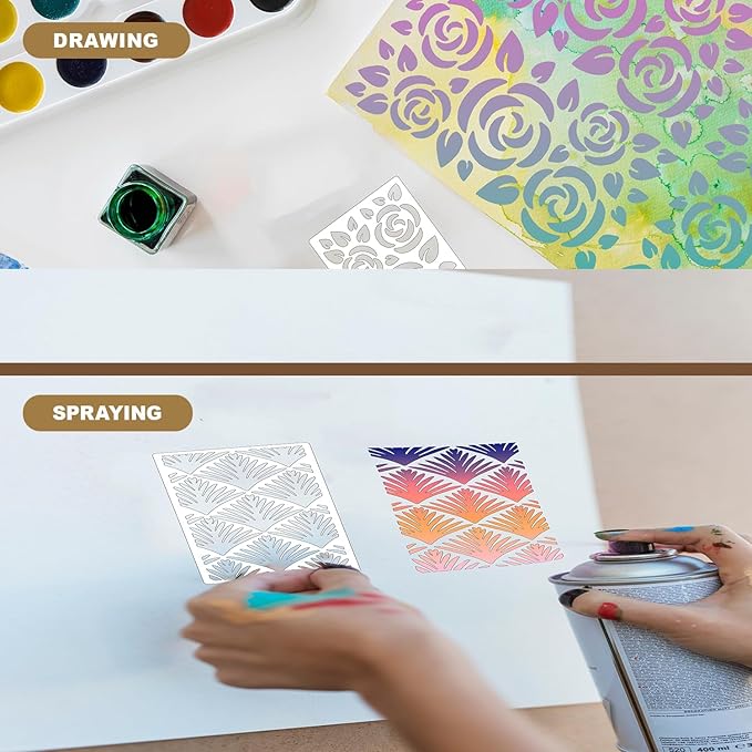 CeeVian Texture Stencils 18 Pieces Reusable Texture Stencil Mixed Stencils for Painting Flower Leaf Floral Templates for Painting on Wood Furniture Christmas Gifts Canvas Paper Scrapbook Furniture DIY