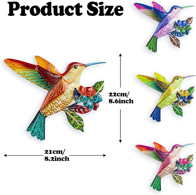 SUNREEK 4 Pack Metal Hummingbird Wall Art, Hanging Birds Outdoor Fence Decorations for Garden Patio Yard Living Room Door Balcony