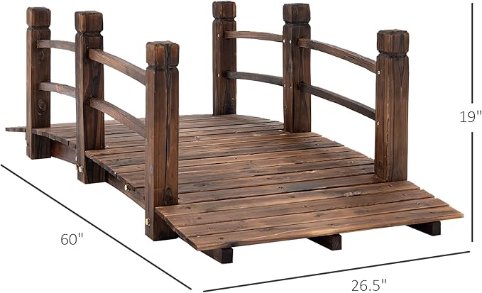 CHARMMA Fir Wood Garden Bridge Arc Walkway with Side Railings for Backyards, Gardens, and Streams, Stained Wood, 60" x 26.5" x 19"