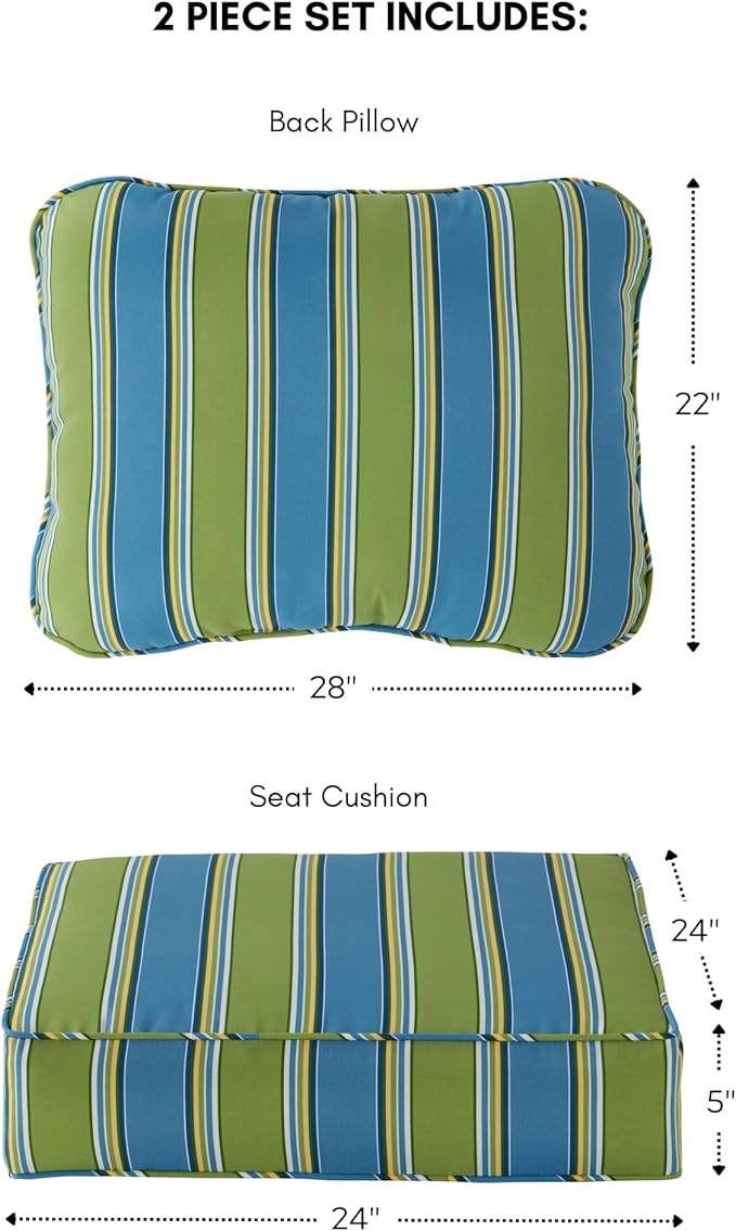 Greendale Home Fashions Outdoor Reversible 2-Piece Deep Seat Cushion Set, Belize Stripe