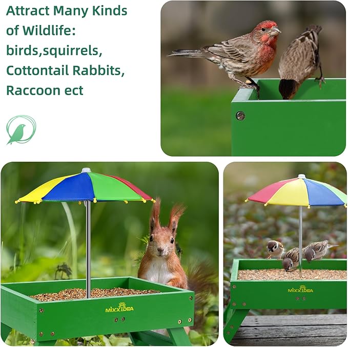 Ground Bird Feeder for Outdoors Bird&Squirrel Feeder Wooden Chicken Picnic Table Platform Feeder Wild Bird Feed Crow Feeder for Outside with 5 LBS Capacity