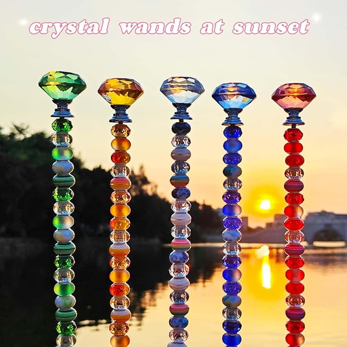 255Pcs Beaded Garden Stakes Kit with Large Hole Beads and Crystal Diamond, DIY Fairy Wand Kit for Different Holidays, Fairy Garden Accessories Outdoor, Beadable Items (Crystal Diamond)