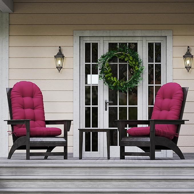Outdoor Adirondack Chair Cushions Set of 2, 50x21x4 Inch Rocking Chair Cushion, High Back Patio Soft Seat Pad with Ties, Indoor Outside Use, Fade-Resistant & Waterproof, Burgundy