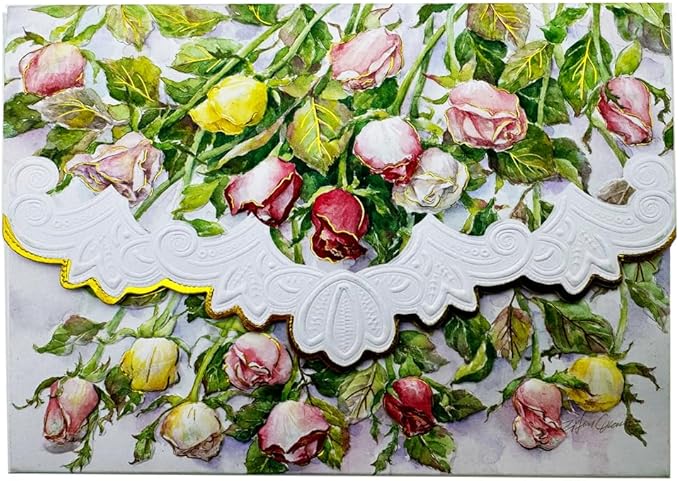 Poster Foundry Long Stem Roses Portfolio Boxed Note Cards by Carol Wilson. 10 embossed 4x5 Die-Cut Notecards and Matching Envelopes in Decorative Gift Box with Magnetic Flap. NCP2053