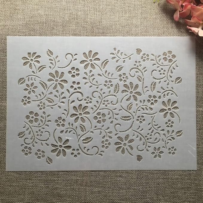 TIAMECH A4 Reusable Grass Stencil for Painting - Small Grass, Flowers & Leaves Layering Template, DIY Wall Art, Wood Furniture, Scrapbook & Crafts (8.3x11.7inch)