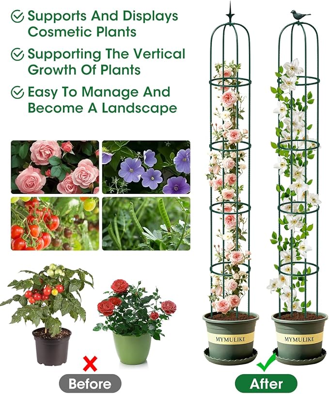 Garden Trellis for Climbing Plants, Rustproof Metal Pipe with Heavy Duty Plastic Coated, Garden Outdoor Indoor Potted Plant Support, Obelisk Garden Trellis for Climbing Vine
