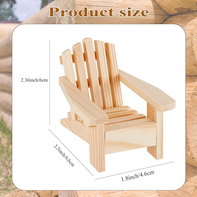 Sumind 4 Pieces Wood Adirondack Style Miniature Chair Doll House Wooden Dollhouse Model Chairs for Dollhouse Accessories Furniture Christmas Decoration