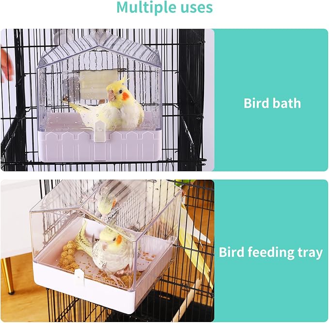 Colorday Bird Bath for Cage, Parrot Bath for Small to Medium Birds, Cockatiels, Parakeets, Budgie, Quaker, Conure, Lovebirds, Finches(6.7X6.7X7.74 inch)