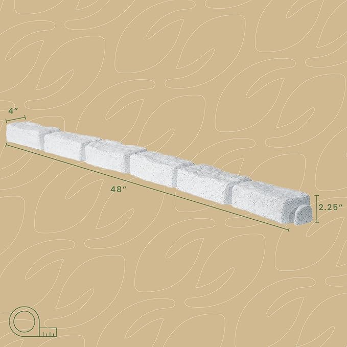 Beuta Landscape Edging | Garden Edging Border | Faux Stone Bricks for Lawn Edging, Flower beds, Pathways & Yard Edging– 1 Pack | Each Section Has 6 Bricks 48" L x 4" W x 2.25" H | 3 Spikes | Limewash