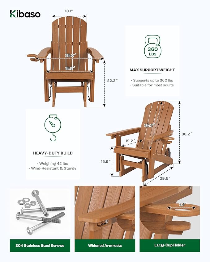 3-Position Adjustable Adirondack Chair with Cup Holder Set of 6, HDPE All-Weather Outdoor Glider Chair, Wood-Grain Fire Pit Chairs for Pool, Yard, Deck (Rustic Teak)