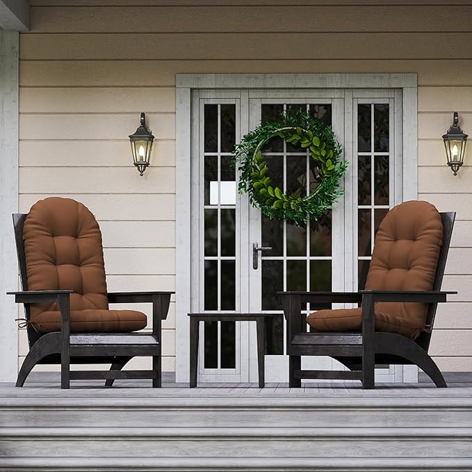 Outdoor Adirondack Chair Cushions Set of 2, 44x19x4 Inch Rocking Chair Cushion, High Back Patio Soft Seat Pad with Ties, Indoor Outside Use, Fade-Resistant & Waterproof, Brown
