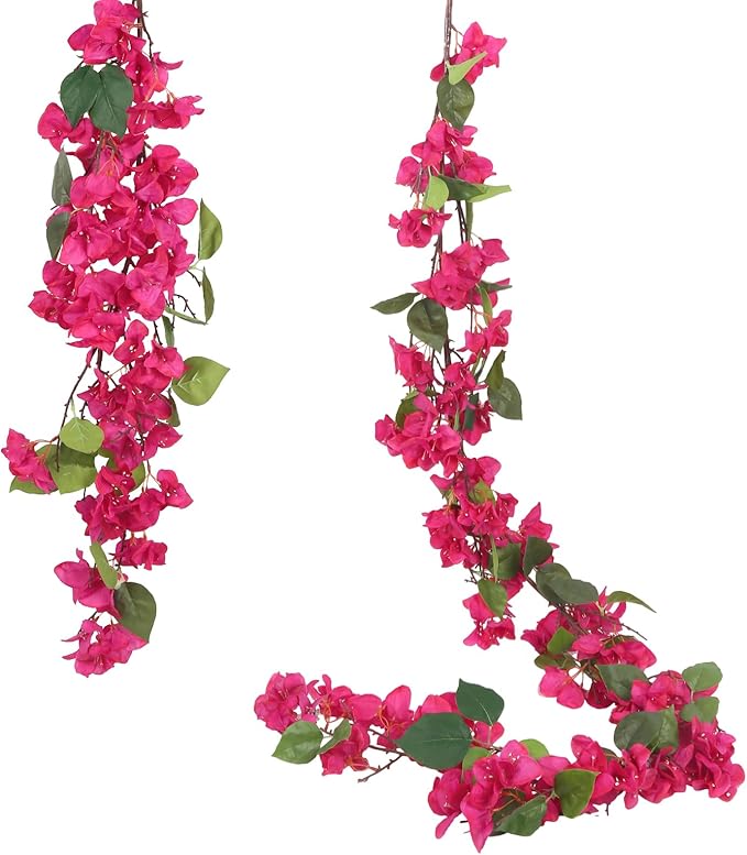 IPOPU Deep Pink Bougainvillea Artificial Garland 5.9FT 1 PCS – Faux Bougainvillea Vines, Silk Flower Garland for Outdoor Wall, Wedding, Party Backdrop