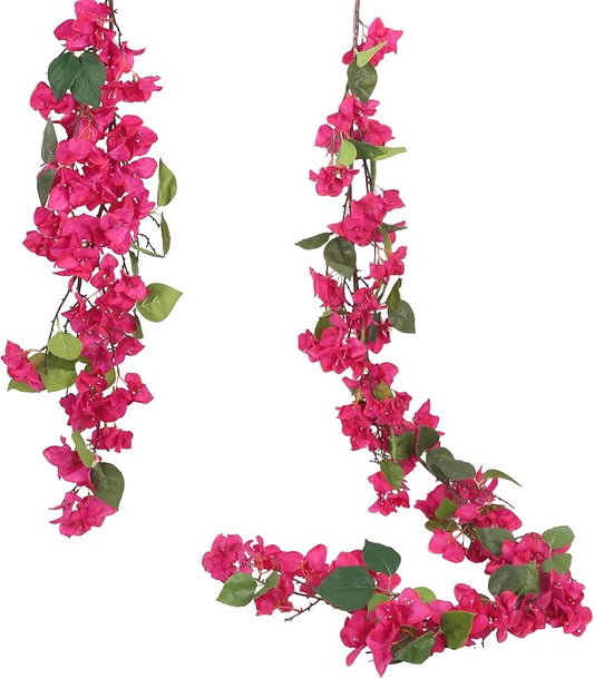 IPOPU Deep Pink Bougainvillea Artificial Garland 5.9FT 1 PCS – Faux Bougainvillea Vines, Silk Flower Garland for Outdoor Wall, Wedding, Party Backdrop