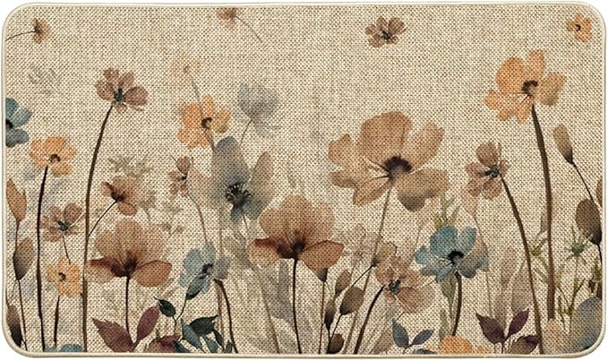 Artoid Mode Poppy Floral Leaves Spring Doormat, Home Summer Decor Low-Profile Switch Rug Door Mat Floor Mat for Indoor Outdoor 17x29 Inch