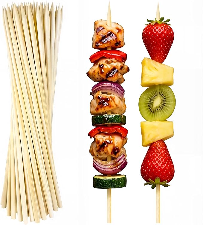 Barbecue Skewers (50 Pack), 12 Inch Natural Bamboo Skewers, 5 mm Wooden Skewers for Carmel BBQ Cotton Candy Wood Semi Pointed Lollipop Sticks Barbecue Corn Dog Cake Pops
