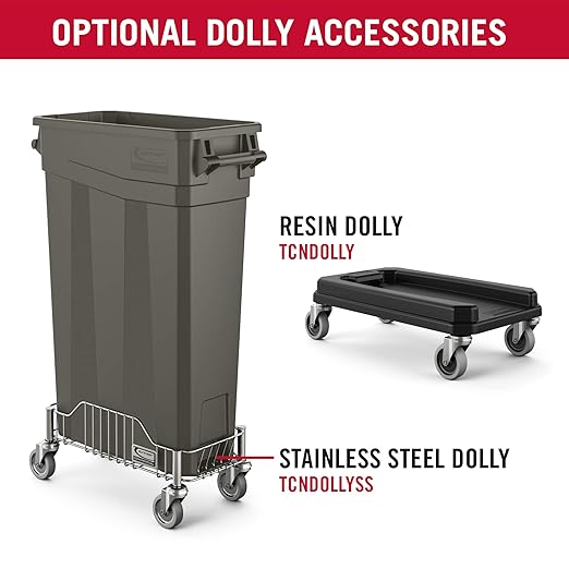 Suncast Commercial TCNH2030 Narrow Trash Can With Handles, 30.00" Height x 11.08" Width, 23 gal Capacity, Gray