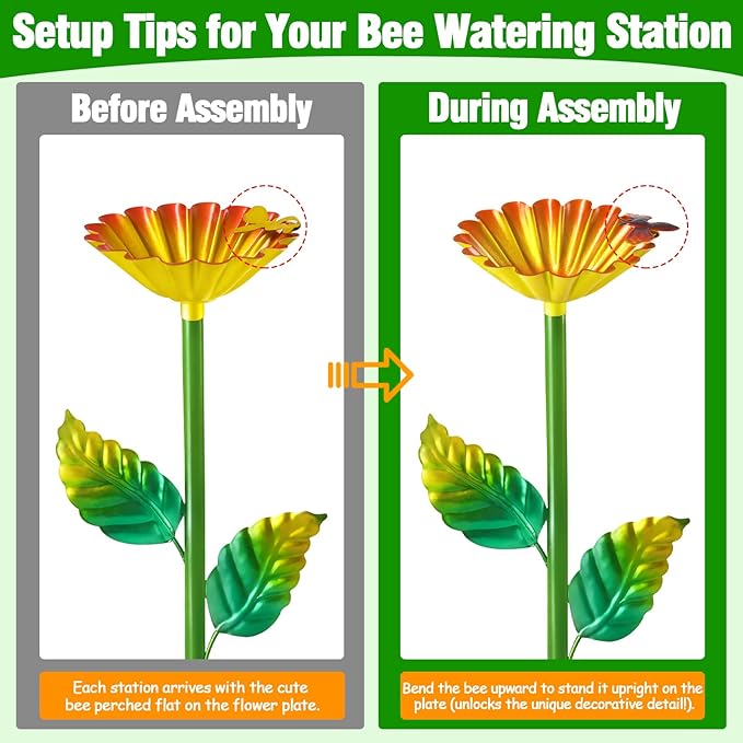 Bee Watering Station, Metal Bee Water Station with Flower Design Colorful Butterfly Bath Bowl Drinking Feeder Cups for Outdoor Garden Yard Decor (Yellow)