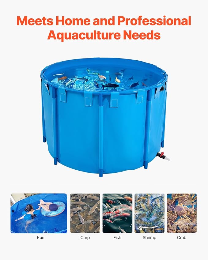 VEVOR KOI Aquarium Tank Above Ground Fish Pond, 450 Gallon Foldable Canvas Fish Pool Pond, Outdoor/Indoor Round No Dig Turtle Goldfish Pond with 304SS Frame and Drain Valve