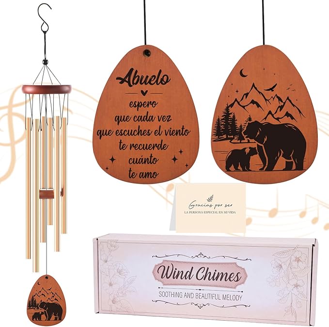 Grandpa Christmas Wind Chimes Gift - Regalos para Abuelo Wind Chimes in Spanish for El Mejor Abuelo Latino Best Grandpa Windchimes Gift for Grandfather Christmas Navidad Birthday Regalo Dia Del Padre