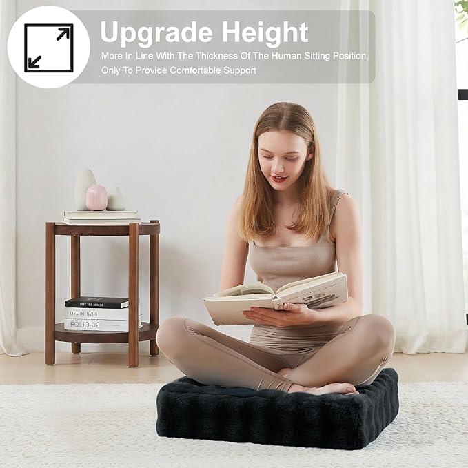 22 inches Floor Pillow for Adults - Large Meditation Cushion with Thick Foam & Soft Tufted Cover - Premium Outdoor Square Floor Cushion Seat - Yoga Pillows for Sitting On Floor - Black