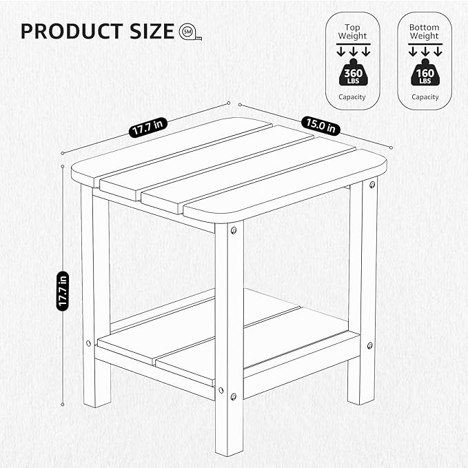 SERWALL Double Adirondack Side Table Rectangular End Table, Coffee
