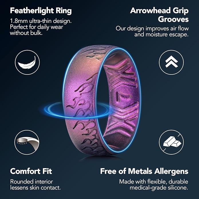 King Will Silicone Ring for Men and Women, 1.8mm Ultra Thick 6.6mm Width, Dome Metallic Style Comfort Fit - Breathable Durable Flexible Wedding Band