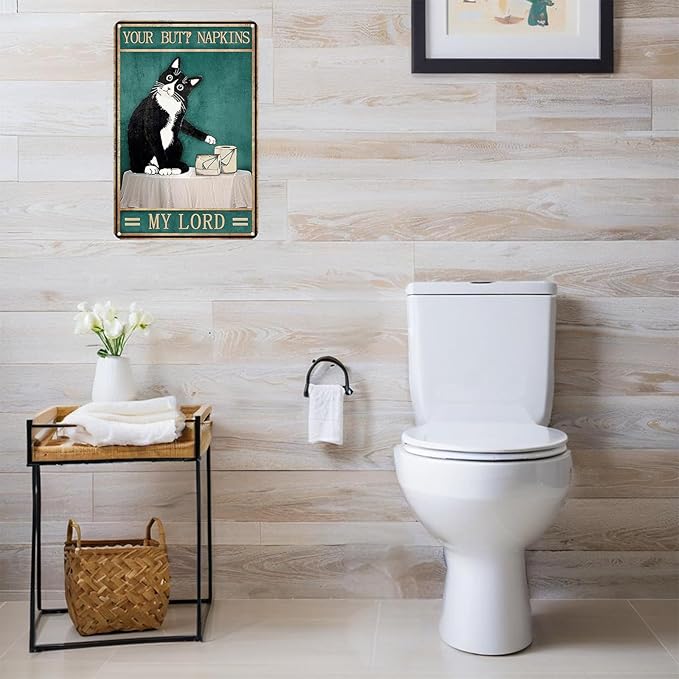 Interesting Cat Bathroom Toilet Decoration Sign – “My Lord” Tin Sign For Cat Lovers – Fun Cat Bathroom Decor – 8x12 Inches – Unique Gift For Cat Owners