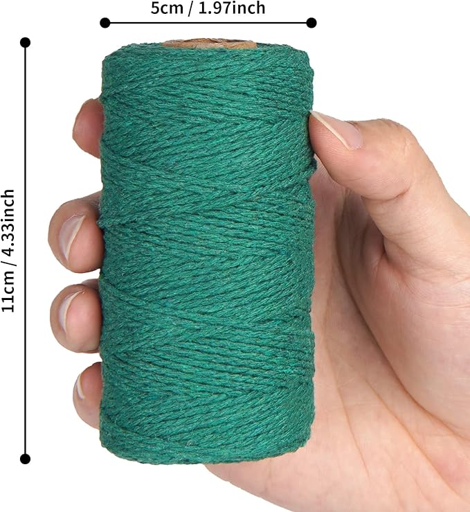 Green Garden Twine for Crafts - Ohtomber 328 Feet 2MM Natural Cotton Twine String for DIY Crafts Wrapping