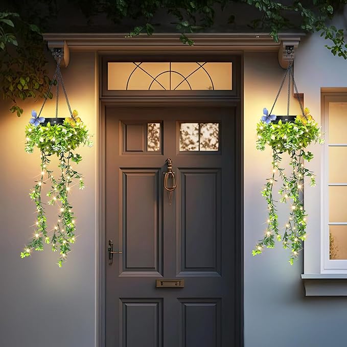 Solar Hanging Garden Lights, 4 Pack 66 LEDs Realistic Flower Vine Fairy String Lights, IP65 Waterproof Outdoor for Garden, Patio, Fence Decor, 8-12 Hrs Auto Lighting