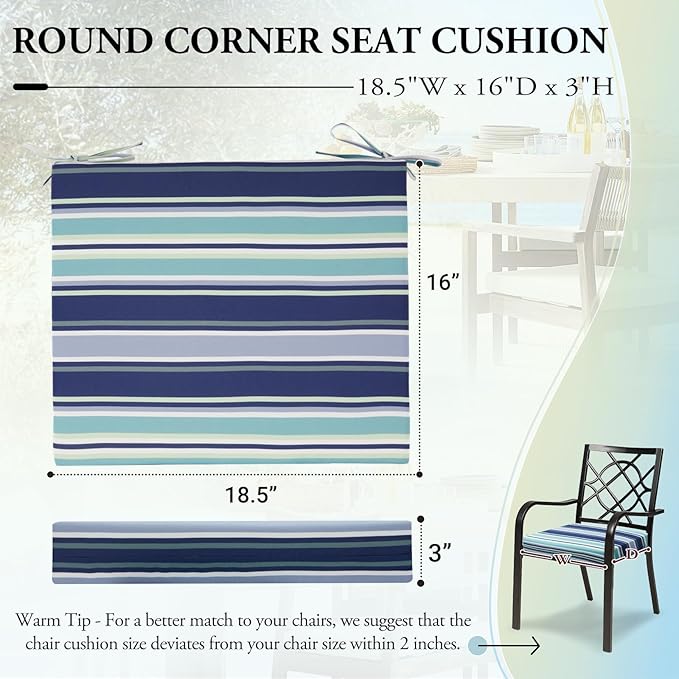 Wellsin Outdoor Chair Cushions for Patio Furniture - Outdoor Cushions for Chairs - Water Resistant Patio Chair Cushions Set of 4, 18.5"X16"X3", Stripe 02