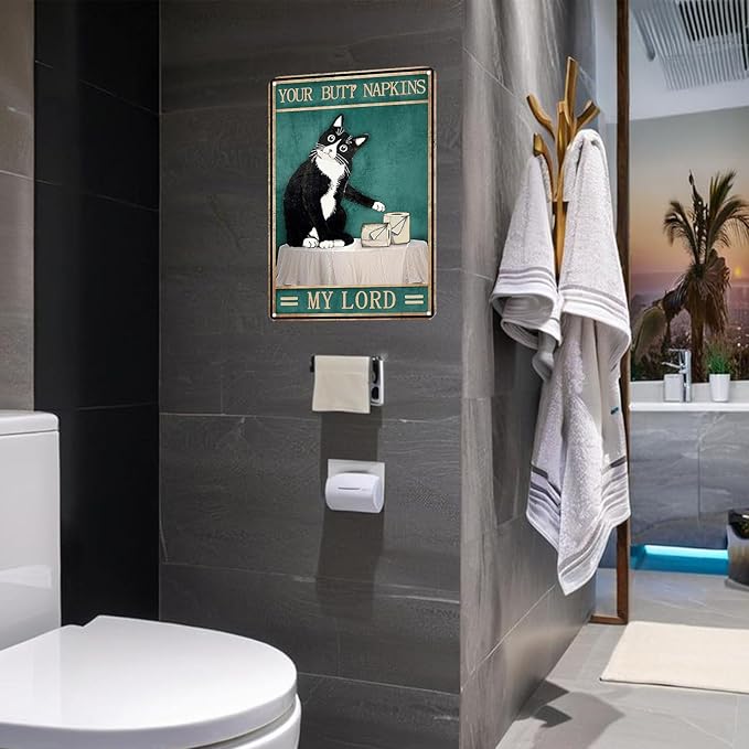 Interesting Cat Bathroom Toilet Decoration Sign – “My Lord” Tin Sign For Cat Lovers – Fun Cat Bathroom Decor – 8x12 Inches – Unique Gift For Cat Owners