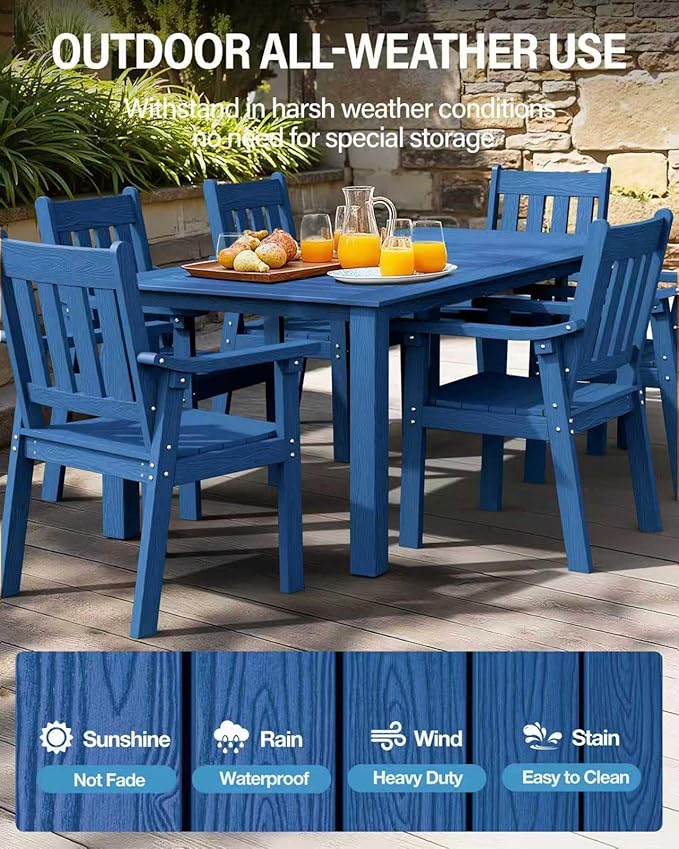 YEFU HIPS Patio Table Set: 5 Piece Outdoor Table and Chairs Dining Furniture Set with Umbrella Hole - Blue Modern Plastic Dining Sets 4 Person for Outside Deck with Metal Aluminum Frame