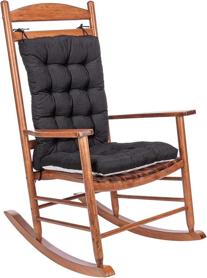 Rocking Chair Cushions Comfortable Tufted Seat Cushion Pads Non-Skid Backed Set of Backrest Cushion and Seat Bottom for Porch Rocker Adirondack Chair (Black, Backrest-24X17,Bottom-17x17)
