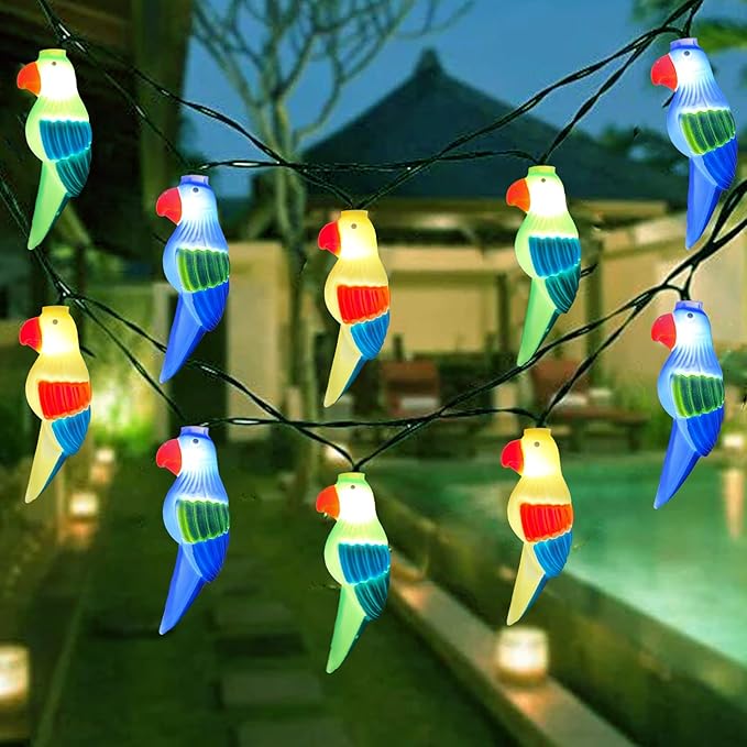 Multicolor Parrot String Lights, 8.5Ft Parrot Camping Outdoor Party Lights with 10 LED Multicolor Parrot Lights, Summer Patio Decorations String Lights for Bedroom Home Decks Party Lighting