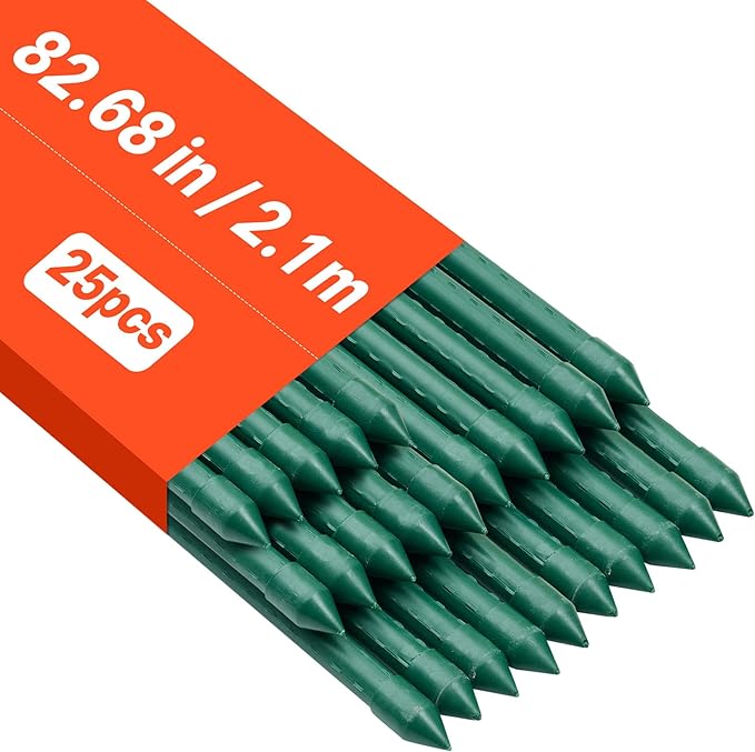 VEVOR Garden Stakes, 25 Pack, 82.68 inch, Plastic Coated Metal Tomato Stakes, Garden Sticks for Plants Support, with Pointed End and Non-Slip Bumps for Growing Climbing Plants, Outdoor Vegetables
