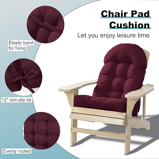 Large Adirondack Chair Cushion, Rocking Chair Cushion 50x20.8x4 inch, High Back Patio Cushions of Upper and Lower with Ties, Sunscreen and Fade-Resistant (Beaujolais, 1)