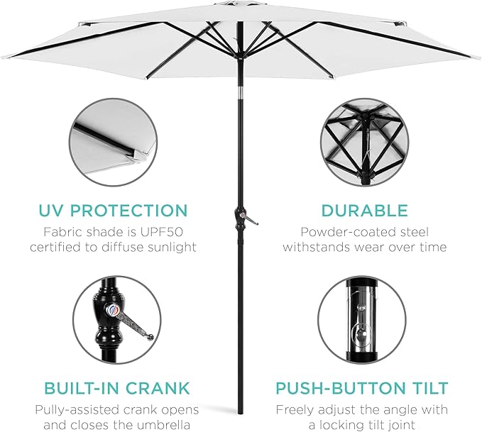 Best Choice Products 10ft Outdoor Steel Polyester Market Patio Umbrella w/Crank, Easy Push Button, Tilt, Table Compatible