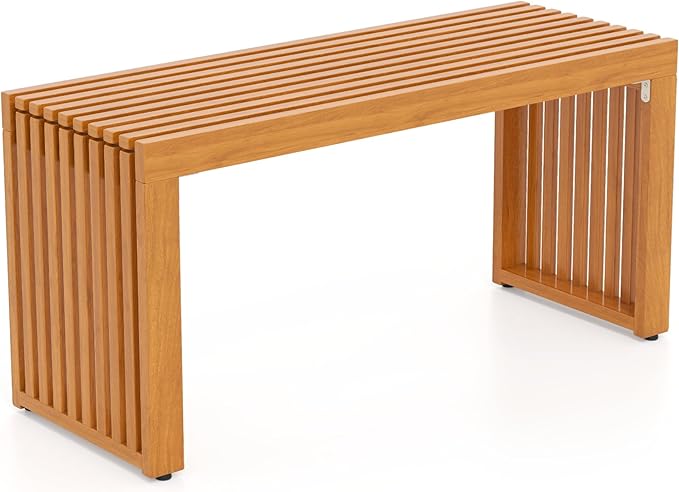 Tangkula Patio Acacia Wood Bench, 36” Outdoor All-Slat Wood Bench for 2 People, 800 lbs Capacity, Outdoor Backless Seating Furniture for Park, Garden, Yard, Porch (1,Teak)