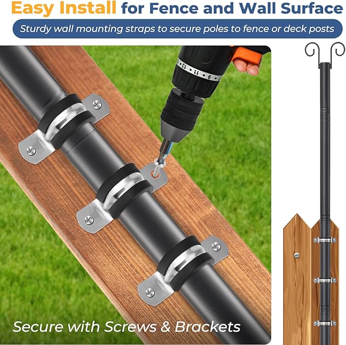 Heavy Duty Adjustable Light Pole for String Lights 1 Pack- 38mm Rust-Proof Metal Post with Deck & Fence Mount - Garden, Patio, Party Decor 10 FT