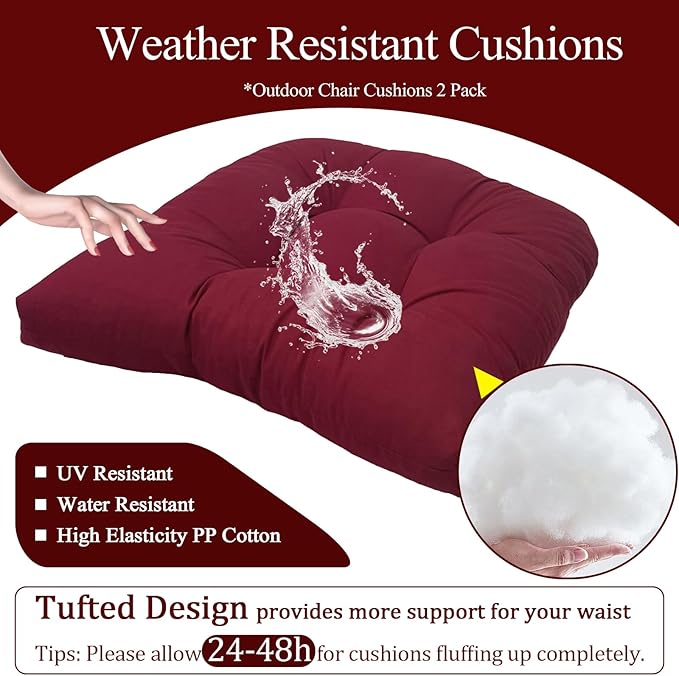 MTMR Outdoor Chair Cushions Set of 2, Water-Repellent 19”X19” Patio Chair Cushions with High Elasticity PP Cotton, No Fading Tufted Patio Furniture Cushions, Thick Seat Cushions for Outdoor Furniture